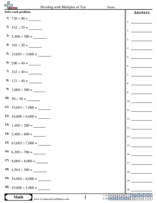 Dividing Multiples of Ten worksheet